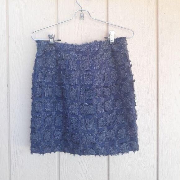 Love21 Raw Edge Frayed Quilted Checker Checked Textured Mini Skirt Blue Sz S - Picture 2 of 8